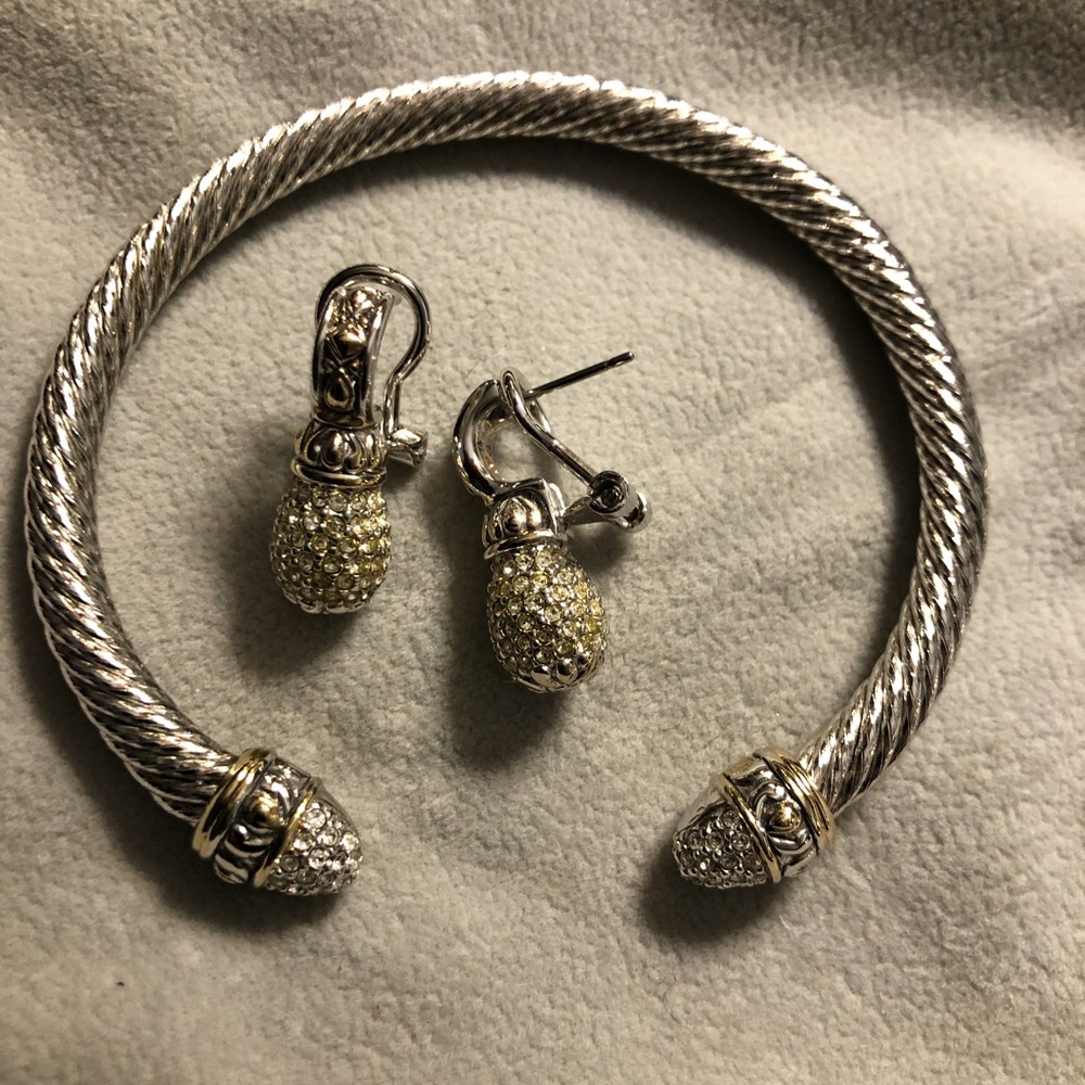 John Medeiros Pave cuff bracelet and earring set